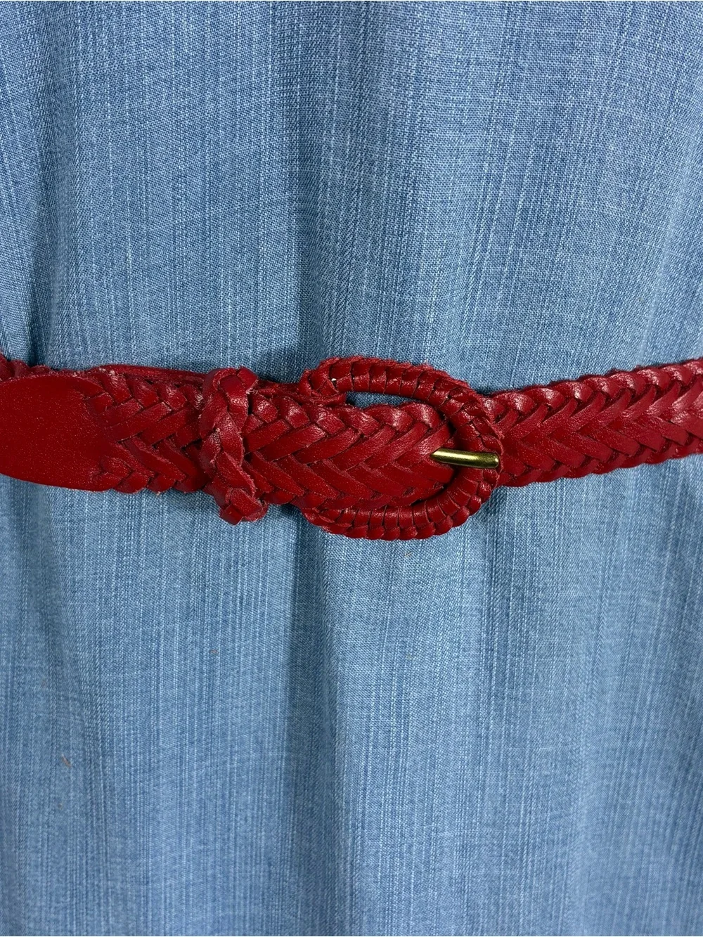 Womens belt Sz small woven red leather split cowhide